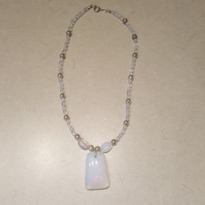 Handcrafted necklace silver irridesent drop